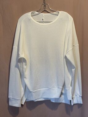 White Waffle Knit Long Sleeve Pullover